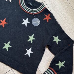 NWT Storia Star & Stripes Knit Pull Over Sweater Size M Whimiscal Whimsigoth